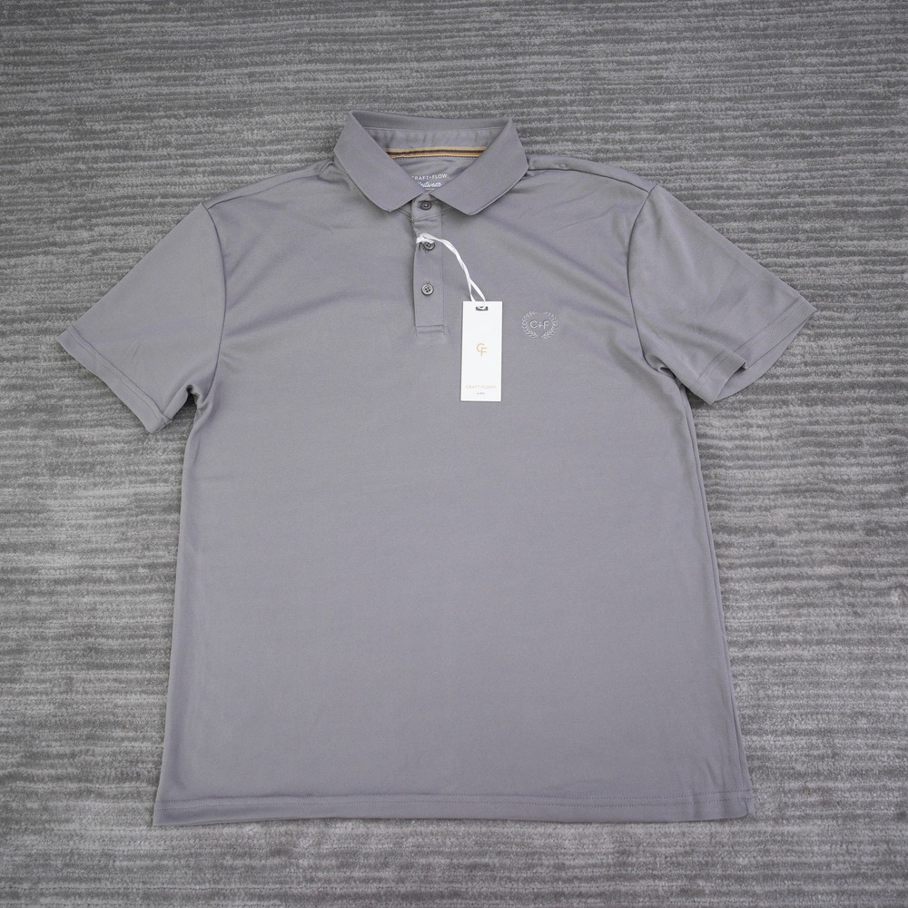 Craft + Flow Knitwear Mens Gray Short Sleeve Polo Shirt Size Medium NWT - Picture 2 of 12